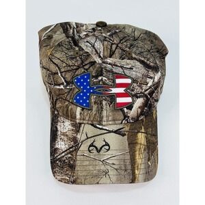 Under Armour USA Big Flag Camo Adjustable Cap Real Tree Edge Hat OSFM